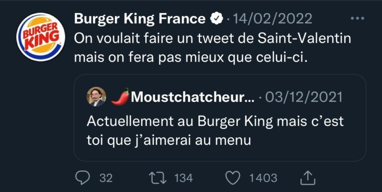 Publication Twitter de Burger King